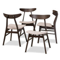 Baxton Studio Britte Mid-Century Modern Beige Fabric Upholstered Dark Oak Brown Finished 4-Piece Wood Dining Chair Set Set