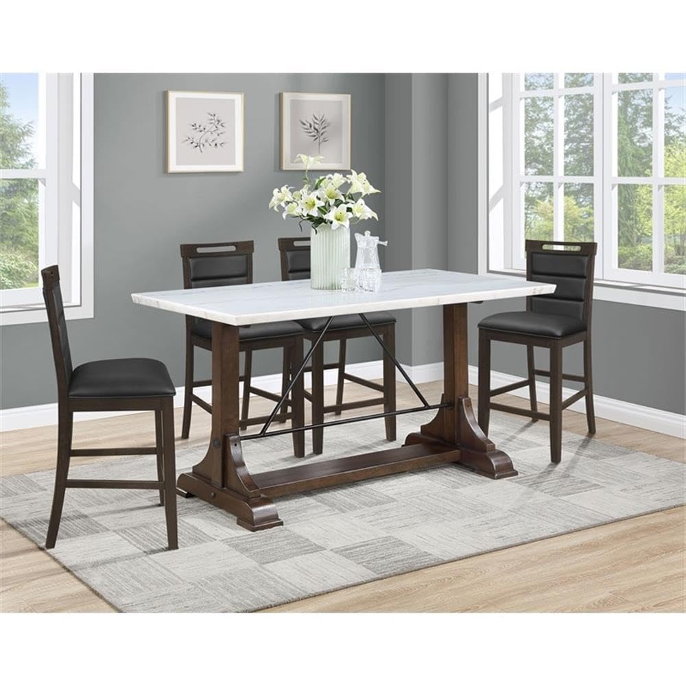Coaster Home Furnishings Aldrich 5-Piece Counter Height Set Genuine White Marble Top and Dark Brown