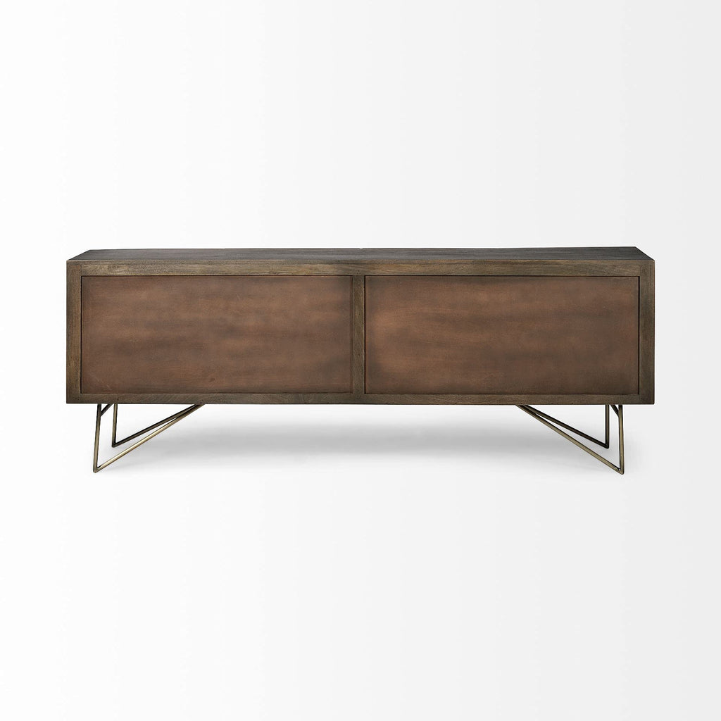 HomeRoots Indian Mango Wood Dark Brown Solid Mango Wood Finish Sideboard with 4 Cabinet Doors