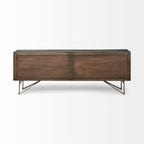 HomeRoots Indian Mango Wood Dark Brown Solid Mango Wood Finish Sideboard with 4 Cabinet Doors