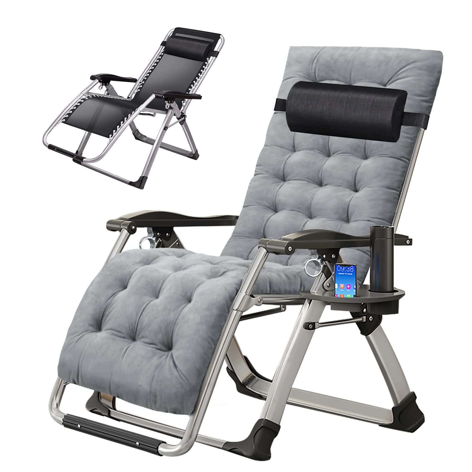 Aboron Zero Gravity Chair,Premium Outdoor Lawn Folding Lounge Chairs,Sturdy Adjustable Reclining Patio Chairs With Removable Cushion,Headrest & Tray