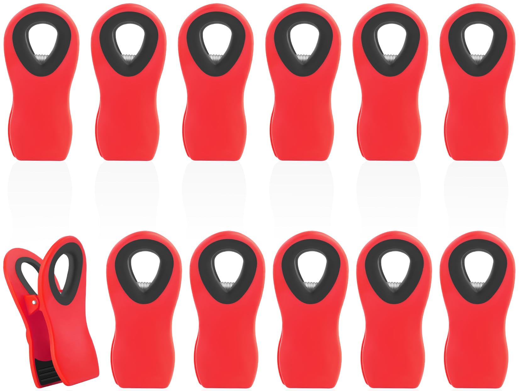 12 Pack Magnetic Clips For Food Packages, Kitchen And Refrigerator - Plastic Bag Clips For Storage, Chips And Snacks - Red