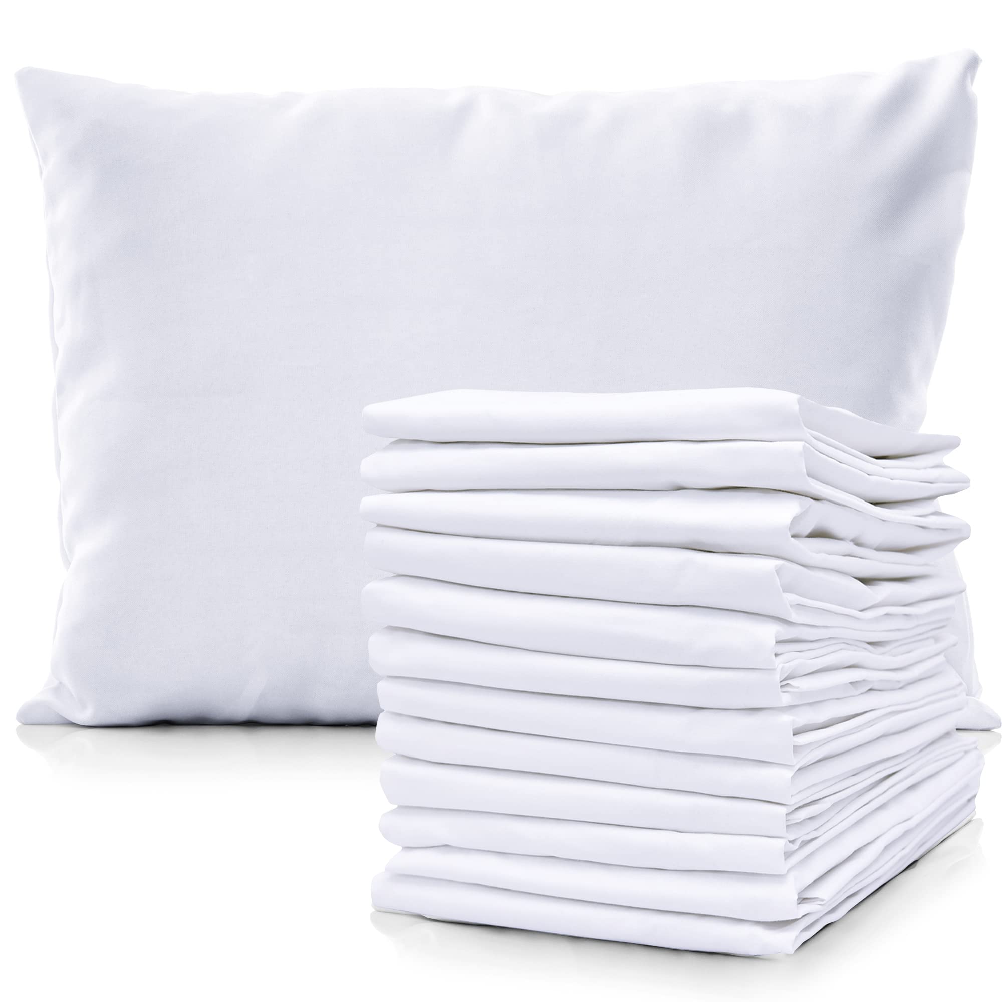 Pacific Linens Pillowcases White Bulk 12 Pack 200 Thread Count Poly Cotton Fabric Hotel Linen Pillow Covers (King Size)