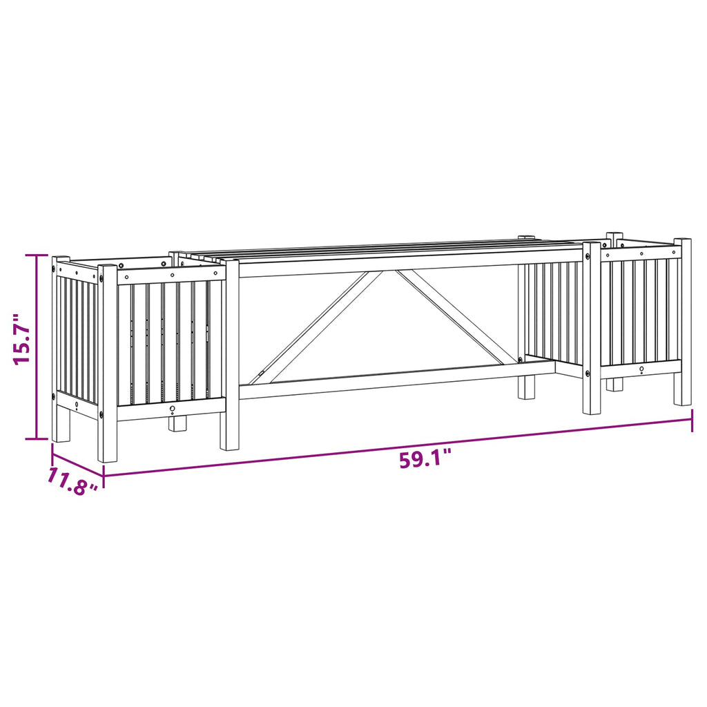 vidaXL Patio Bench with Integrated Flower Planters, Solid Acacia Wood, Light Oil Finish, Weather-Resistant, Ideal for Outdoor Garden, Patio, or Deck