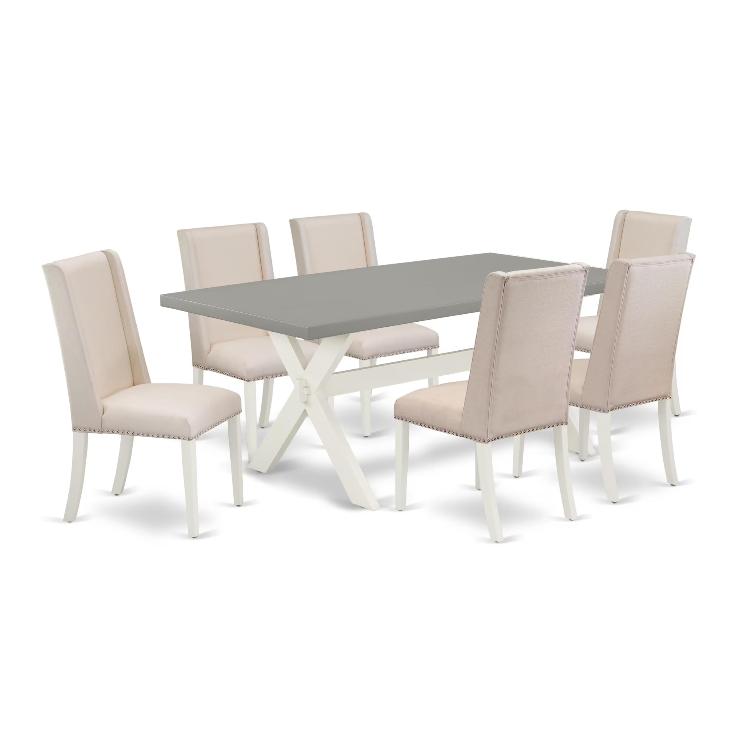 East West Furniture X097Fl201-7 7 Piece Modern Dining Table Set Consist Of A Rectangle Wooden Table With X-Legs And 6 Cream Linen Fabric Parson Dining Chairs, 40X72 Inch, Multi-Color