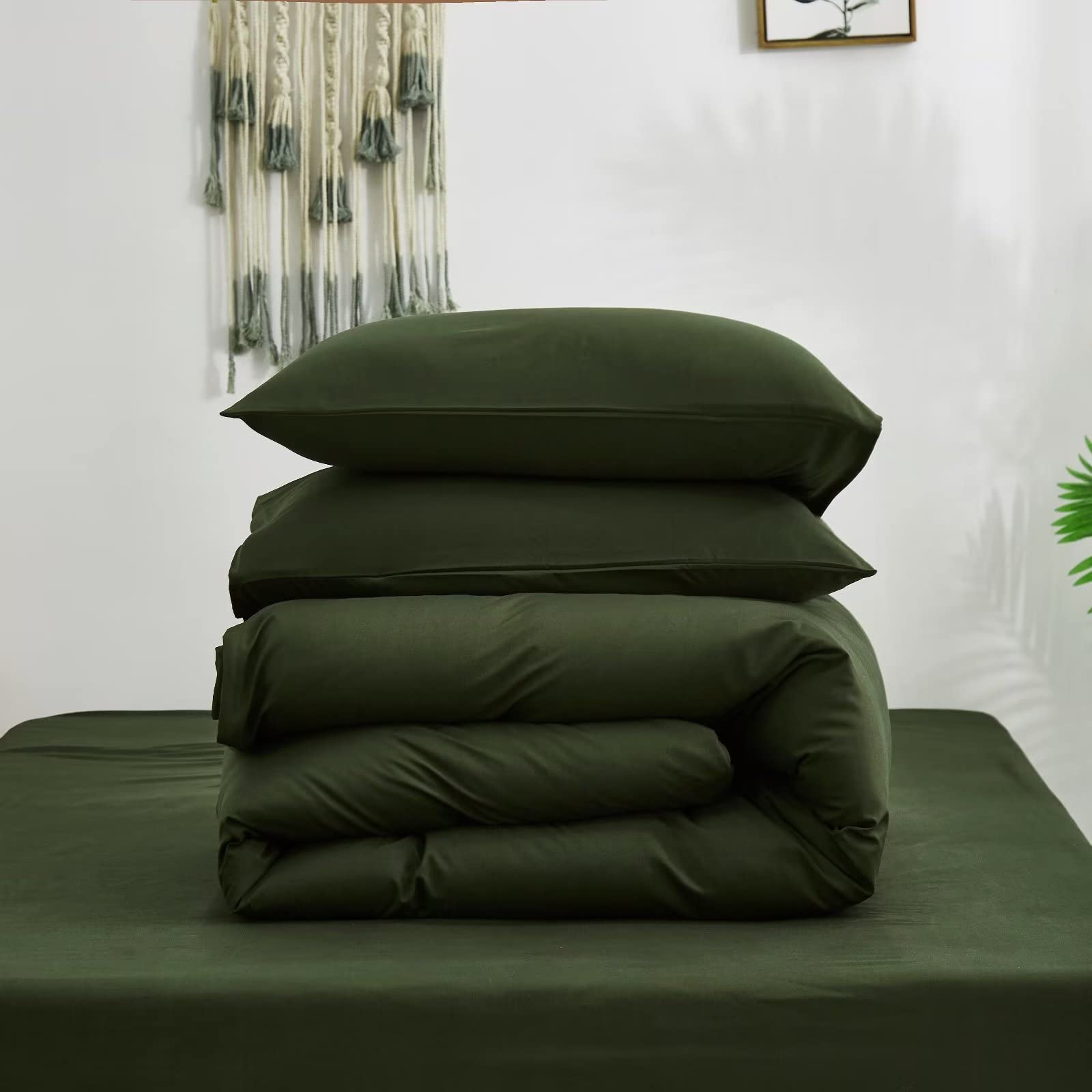 Houseri Olive Green Comforter Set Queen Army Green Bedding Queen Size Dark Green Comforter Sets For Men Women Teens Farmhouse Hu