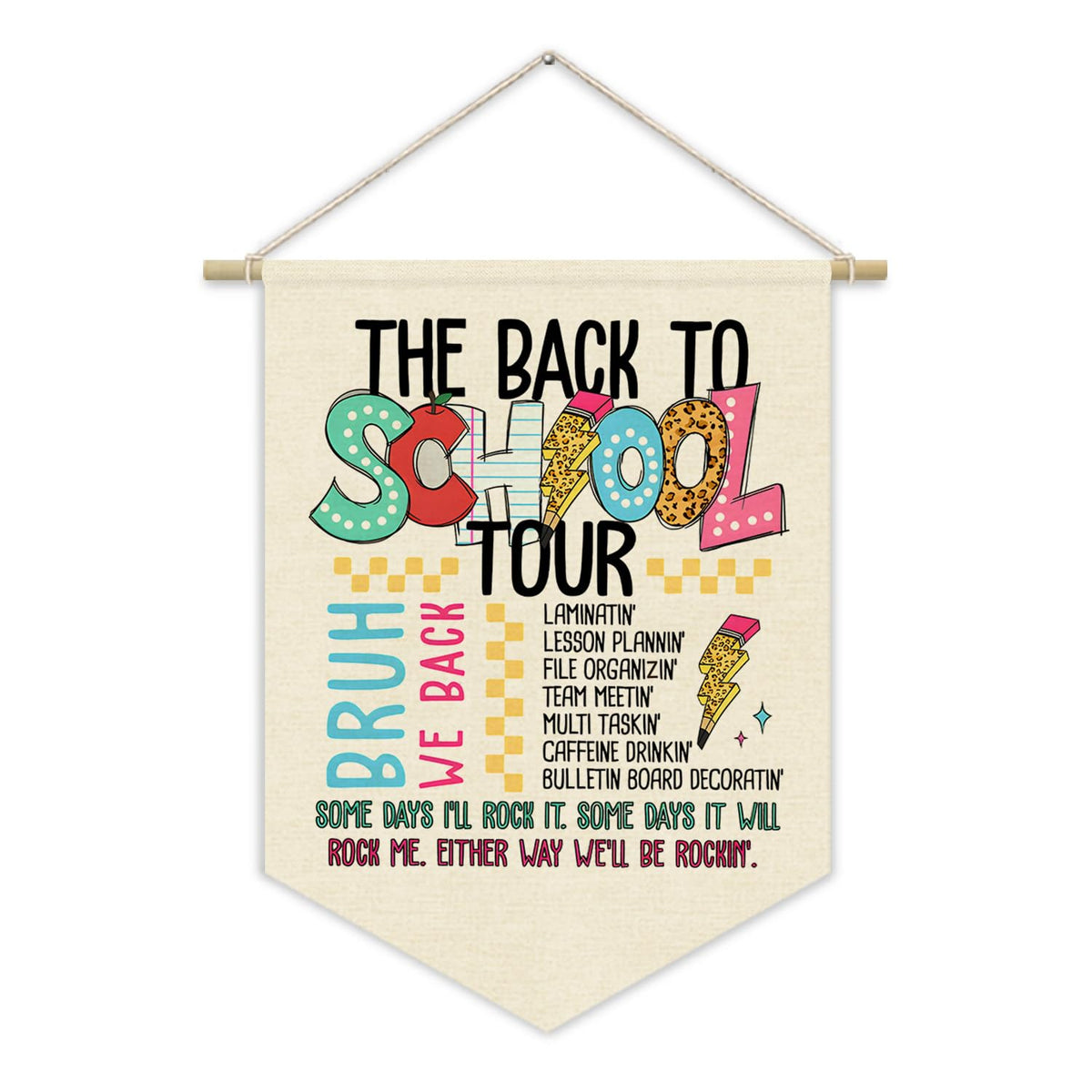 Bruh We Back Sign Abcd Teacher Tour Retro Office Decor Teacher First Day Wall Art Canvas Hanging Pennant Flag Banner Funny Kinde