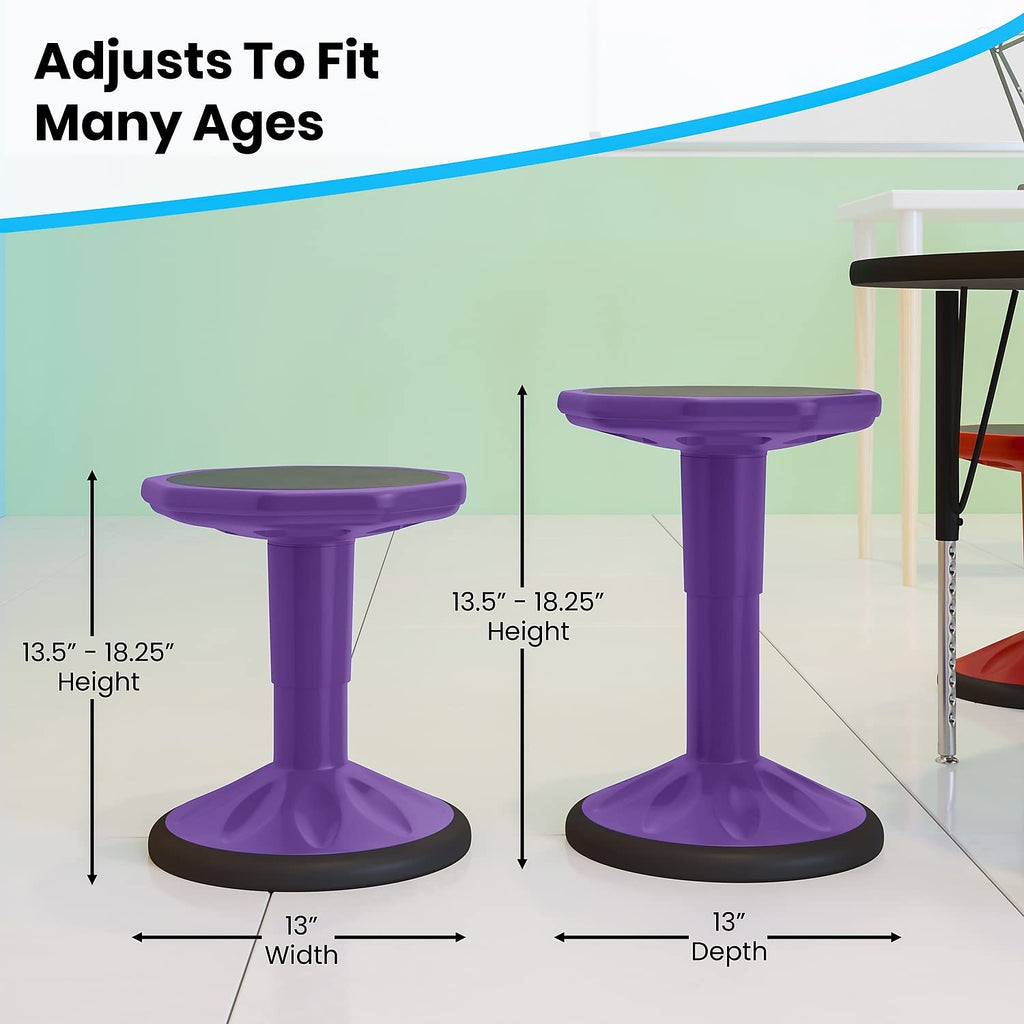 Flash Furniture Carter Adjustable Height Kids Active Stool - Flexible Purple Stool For Classroom And Home - Non-Skid Bottom - Rubberized Seat - 14&Quot; - 18&Quot; Seat Height