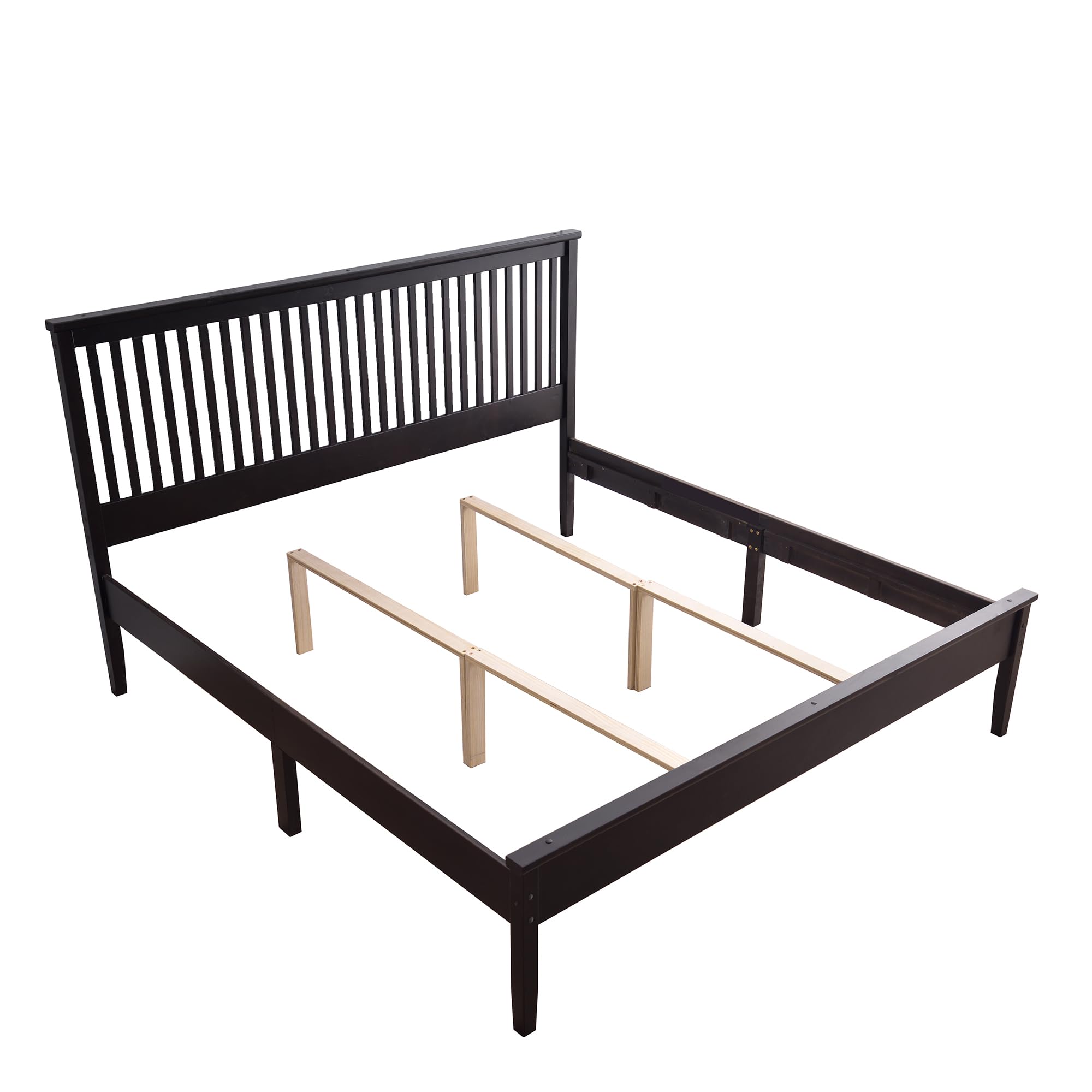 Woodpeckers Furniture And Mattress Solid Pine Wood Bed (Black, King)