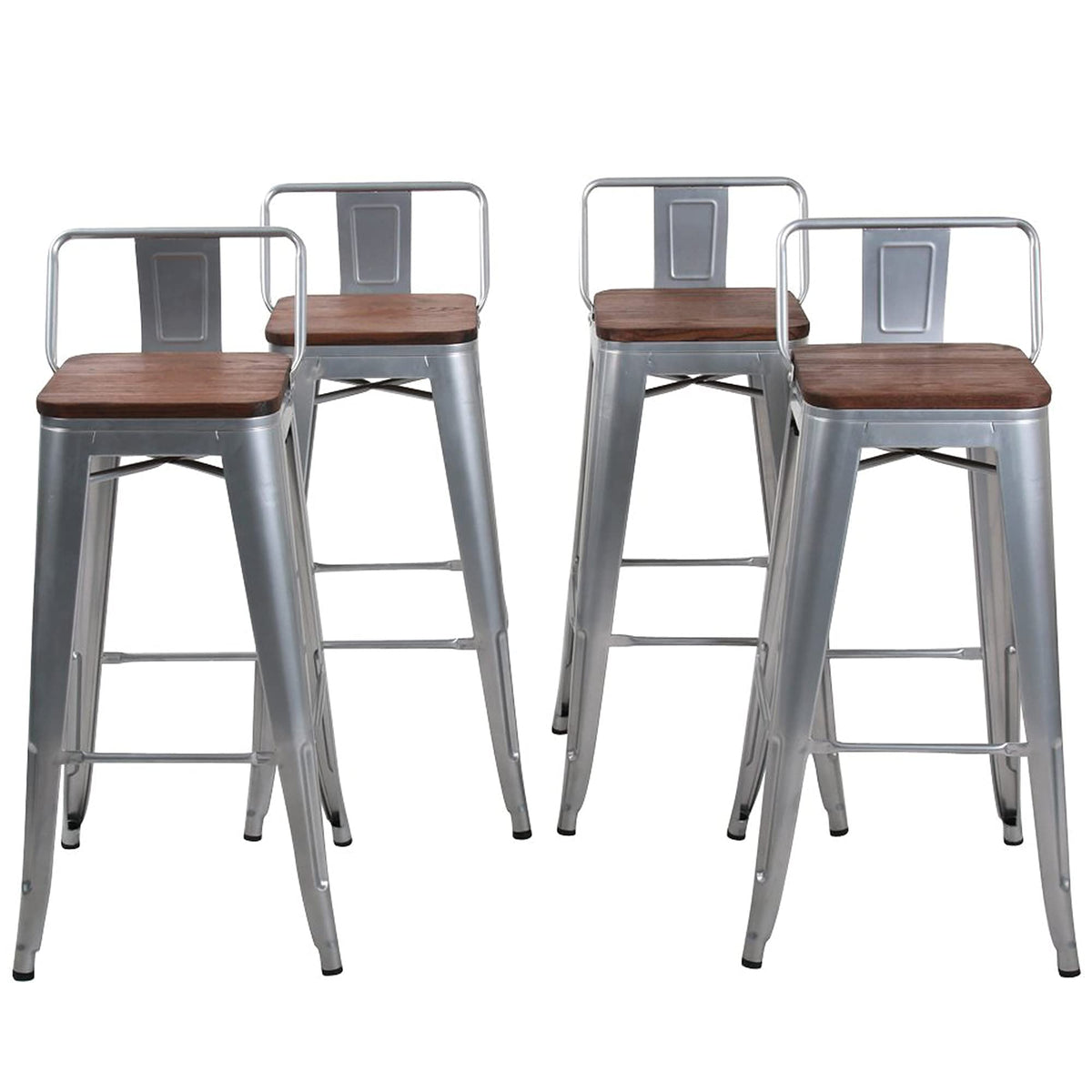 Changjie Furniture 30 Inch Bar Stools Set Of 4 Industrial Metal Barstools Bar Height Bar Stool With Backs For Home Kitchen (30 Inch, Silver)