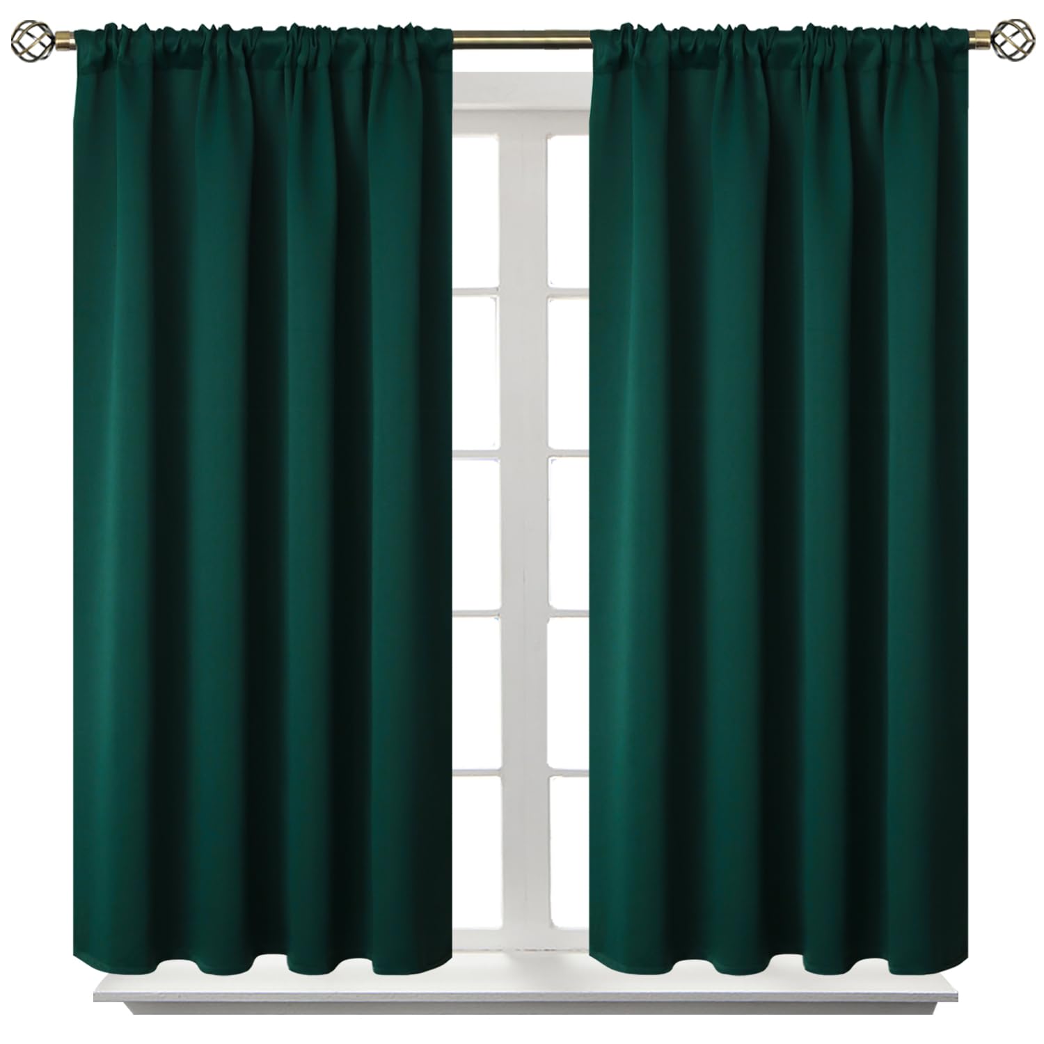 Bgment Short Blackout Curtains 40 Inches Length - Rod Pocket Emerald Green Room Darkening Window Drapes For Kitchen Bedroom Bath