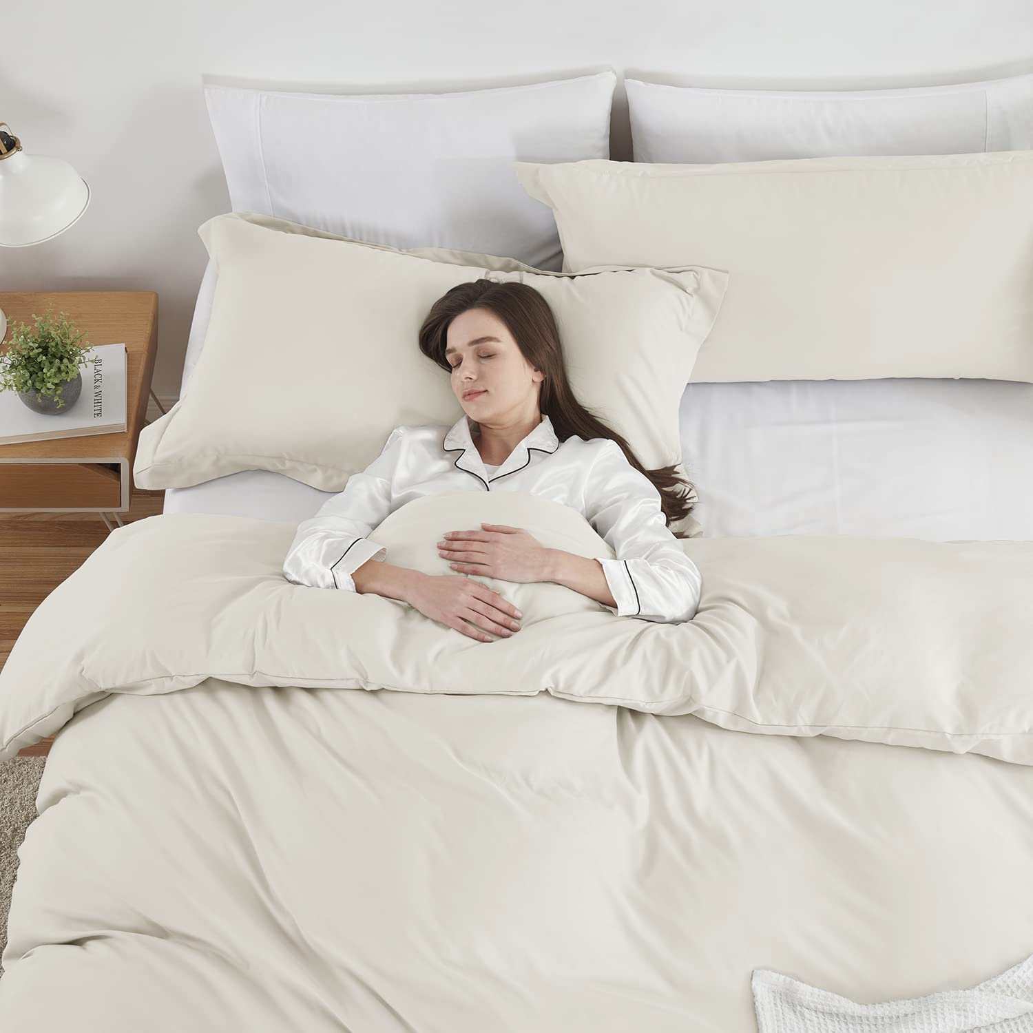 Hearth & Harbor Off White Duvet Cover King Size - 3 Piece King Duvet Cover Set, Soft Double Brushed King Duvet Covers With Butto