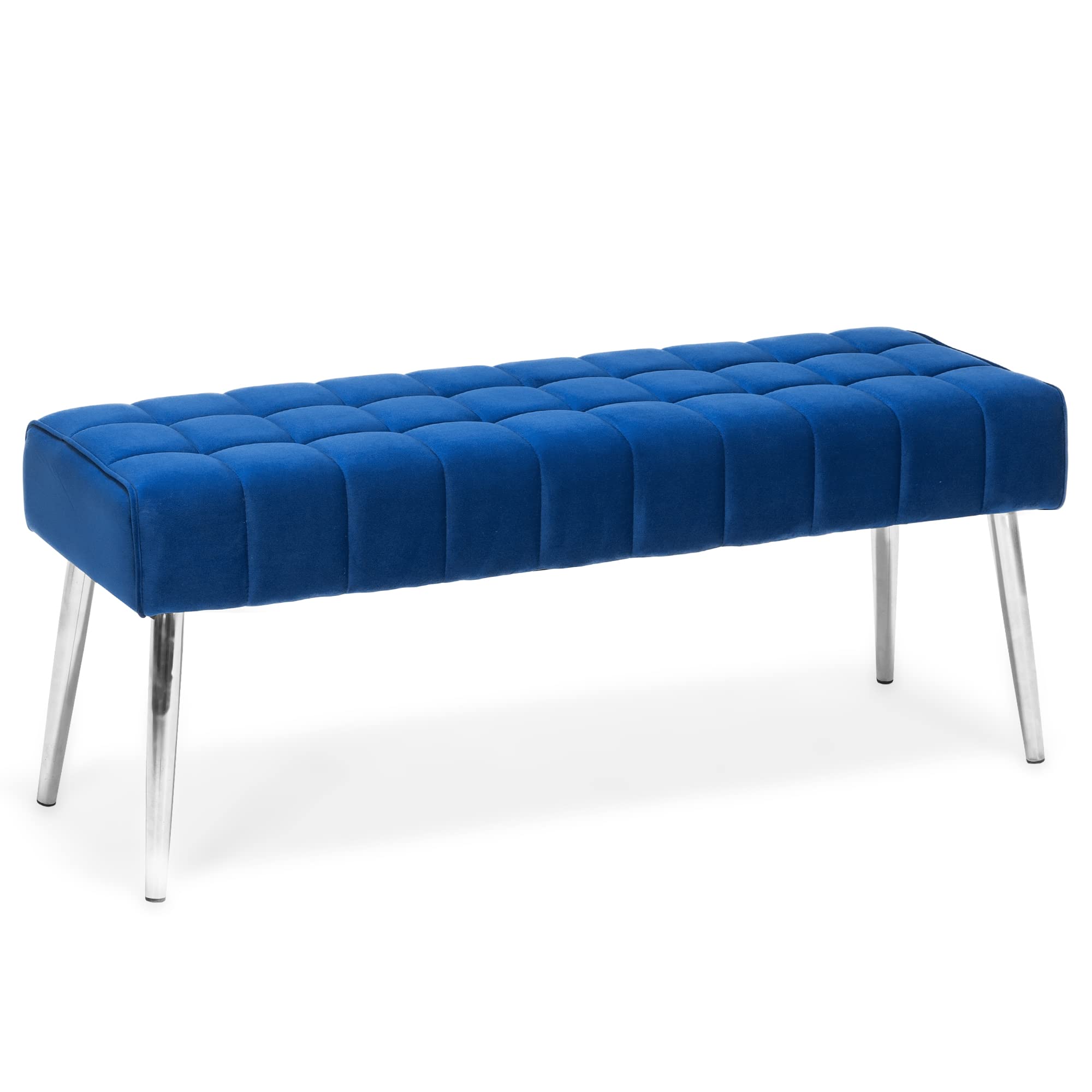 Lue Bona 44.5” End Of Bed Bench, Linen Tufted Upholstered Bedroom Bench, Modern Ottoman Bench With Metal Legs Storage For Living Room, Entryway, Dining Room, 300Lb, Royal Blue