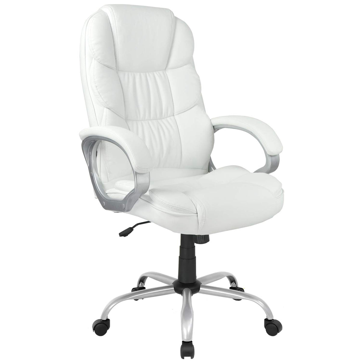 Bestoffice Ergonomic White Faux Leather Executive Chair With Lumbar Support, Massage Vibration, Swivel, And Armrests For Home Or