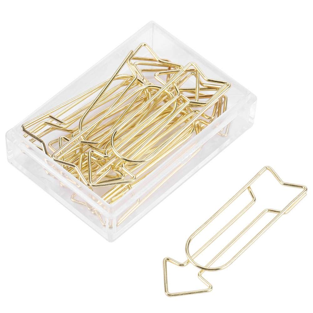 Gold Paper Clips, Paperclips Bookmark Clips,12Pcs Cute Paper Clip Gold Electroplating Metal Arrow Shaped Page Marker Funny Stati