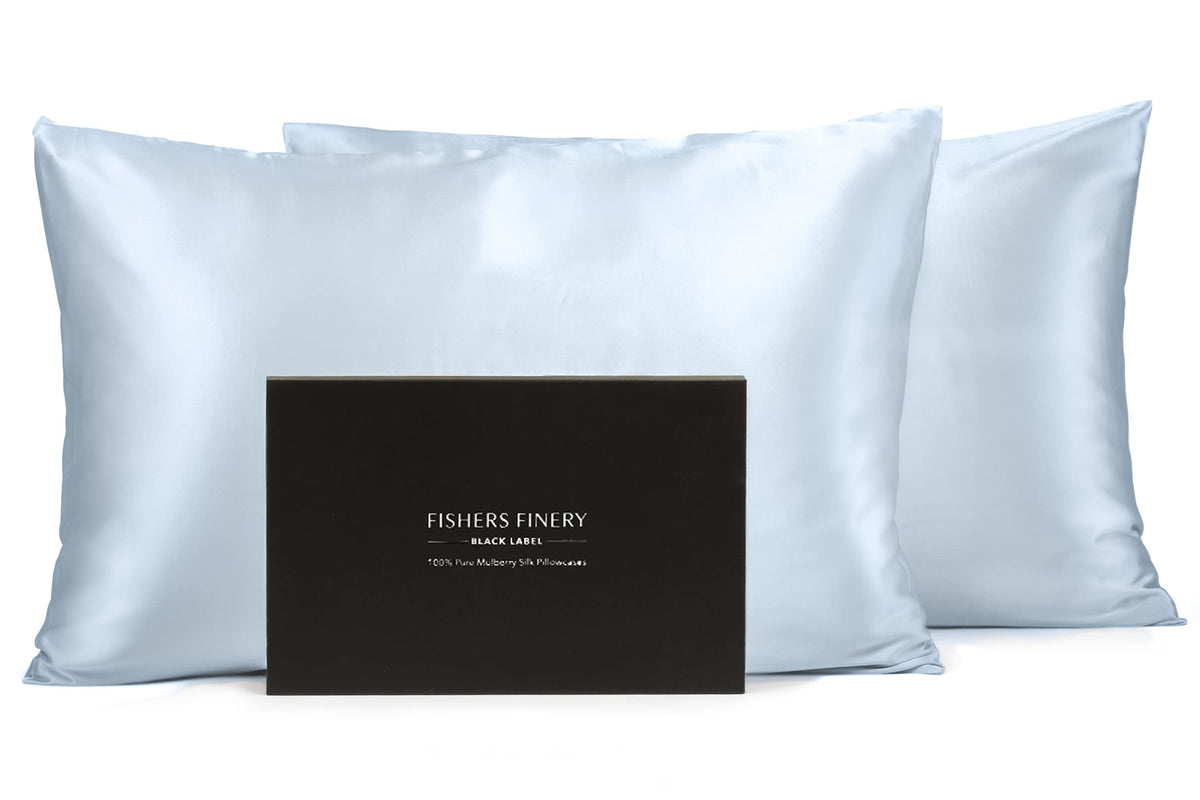 Fishers Finery 30Mm 100% Pure Mulberry Silk Pillowcase Set, Good Housekeeping Quality Tested (Blue, King, 2 Pack Set)