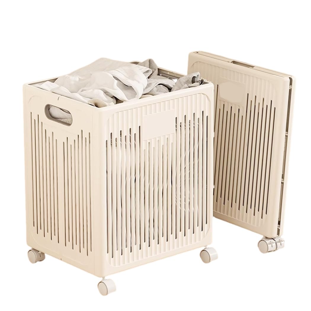Rolling Laundry Hamper with Wheels and Handles, Large Plastic Storage Basket with Hollow Ventilated Design for Clothes, Toys, To