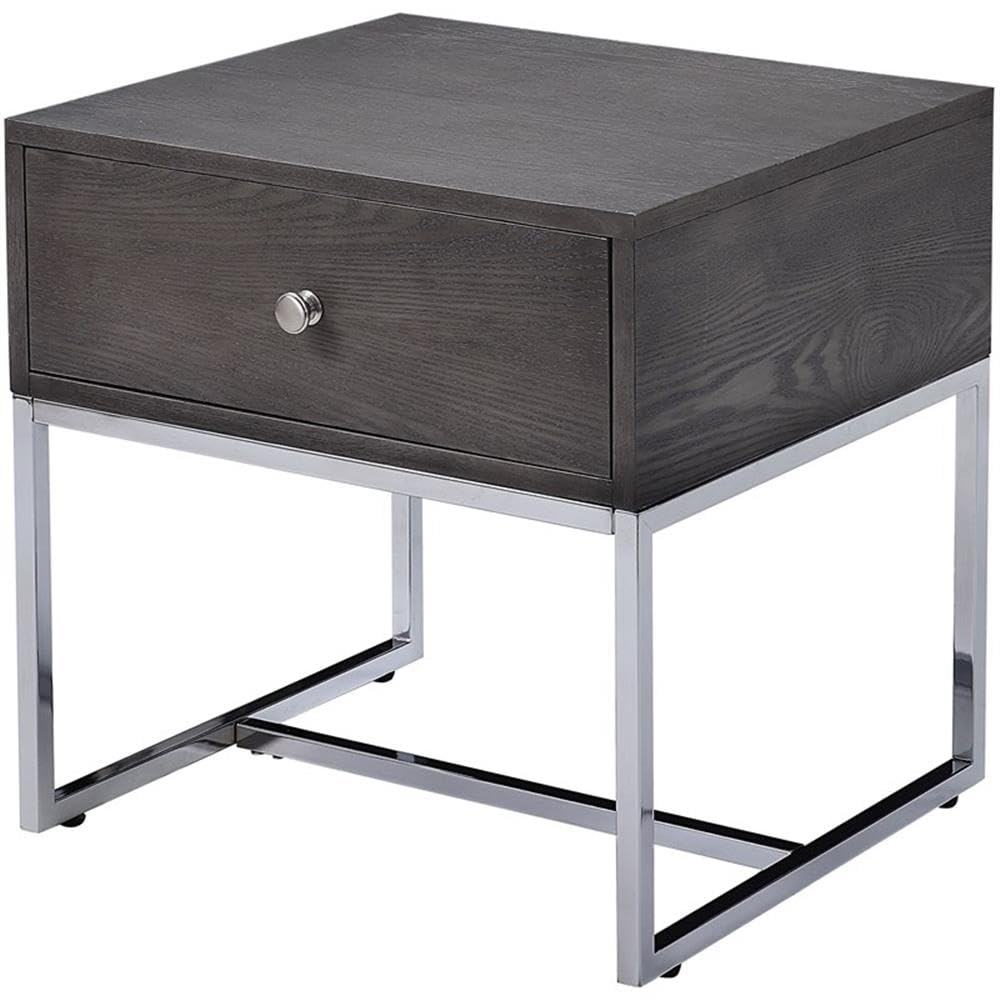 Acme Iban End Table in Gray Oak and Chrome