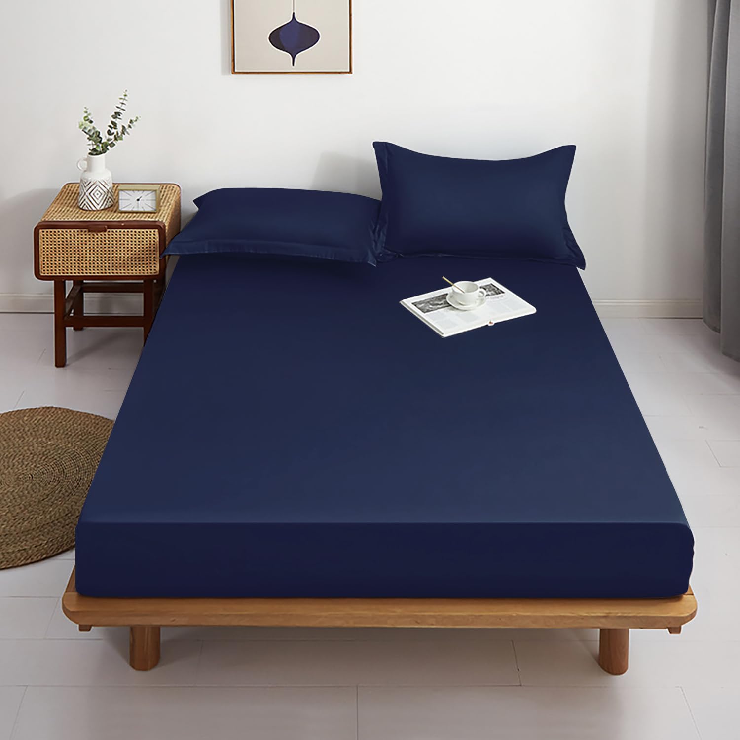 Lirex Fitted Sheet, Twin Xl Size 100% Egyptian Cotton 300 Thread Count Soft Breathable Fitted Sheet, 100X190Cm, Dark Blue