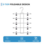 5 Tier Metal Hangers With Clips - Pack Of 2 Space-Saving Wire Hangers, Heavy Duty Stainless Steel Clothes Hangers For Pants, Ski