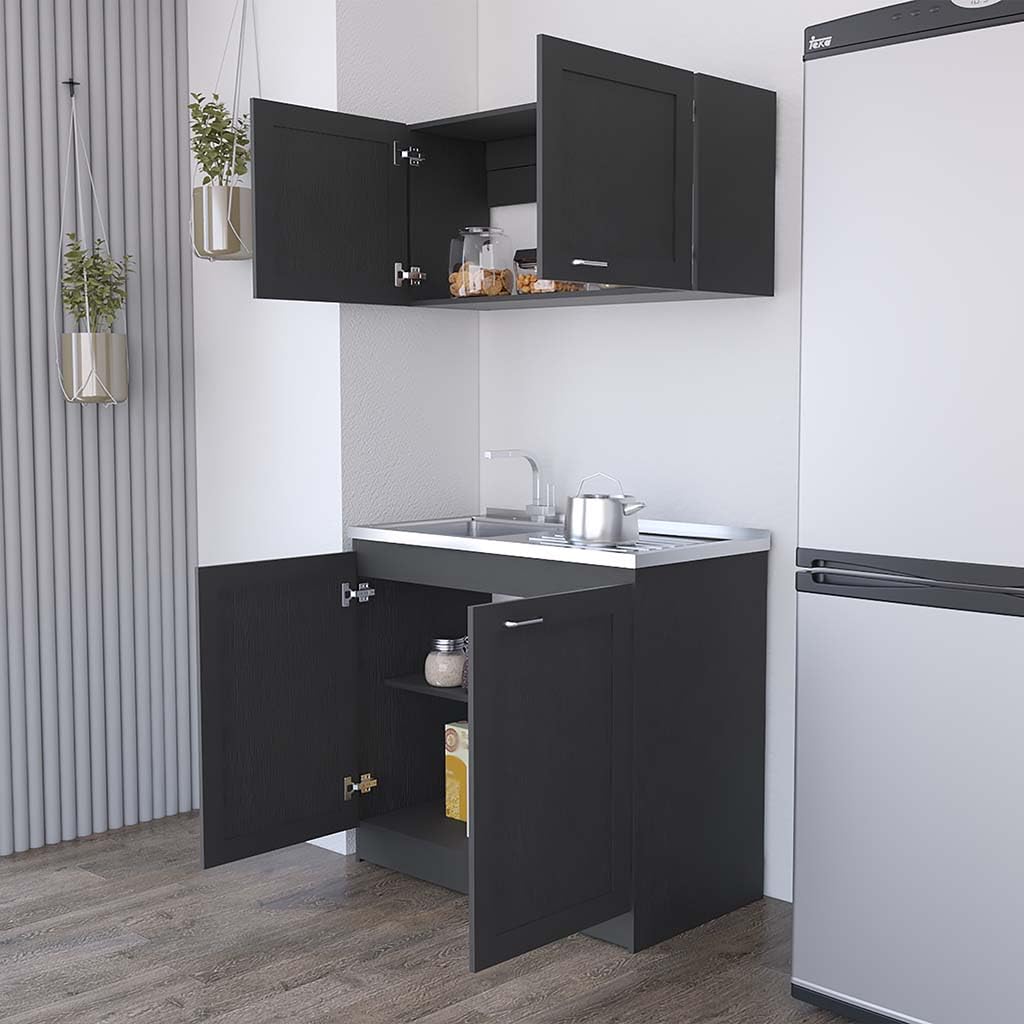 Cabinet Set Zeus, Two Shelves- Black