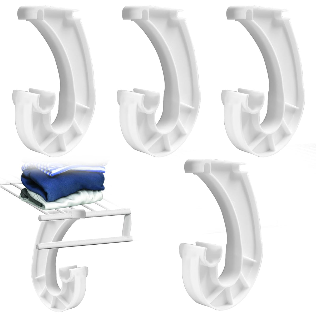 Moicstiy 4Pcs Hanging Closet Rod Support, 3/4 White JShaped Brackets