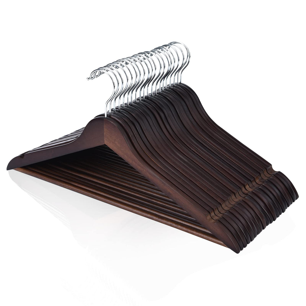 FairyHaus Wood Hangers 30 Pack, Smooth Finish Wooden Coat Suit Hangers with 360 Swivel Hook and Notches, Lightweight Walnut Wood