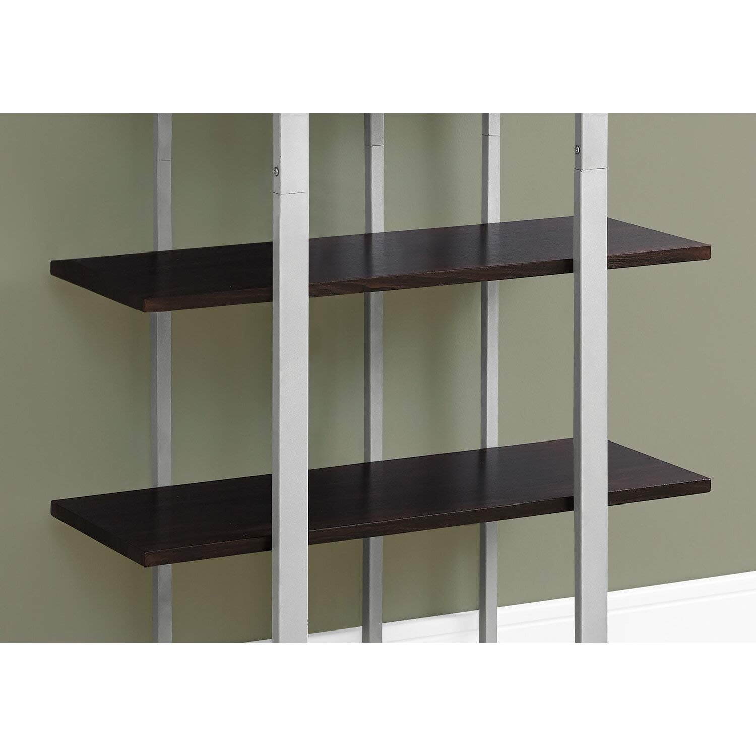 Monarch Specialties Bookcase-60 H Silver Metal, Cappuccino