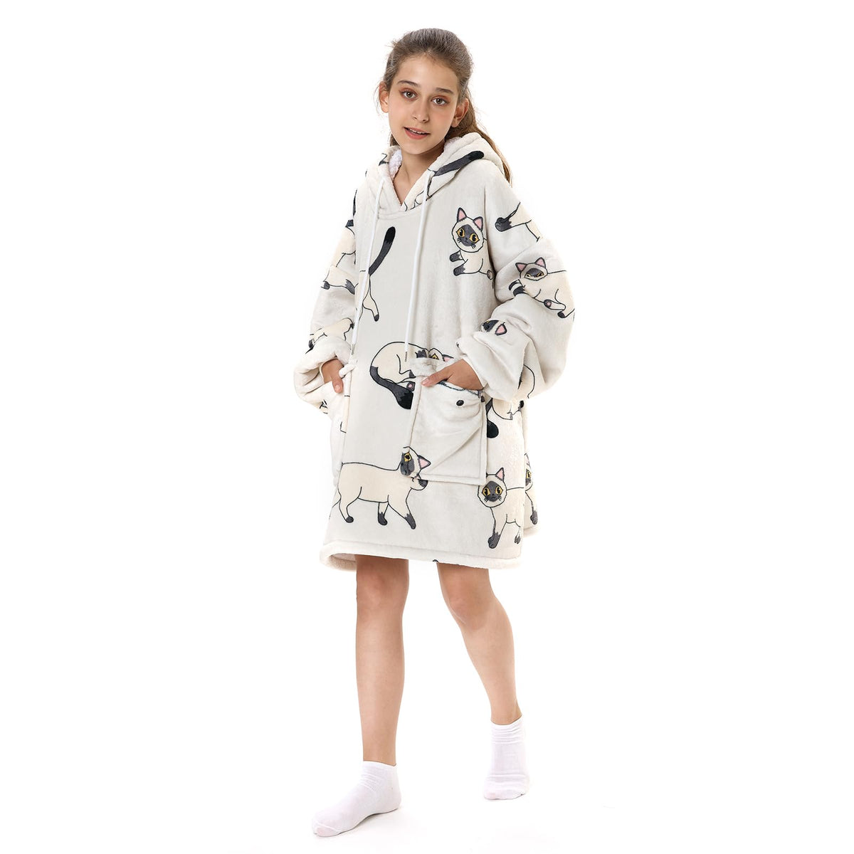 Senvini Kids Wearable Blanket Hoodie, Oversized Blanket Sweater With Sleeves For Teen Girls 10-12, Fuzzy Cozy Big Hooded Blanket