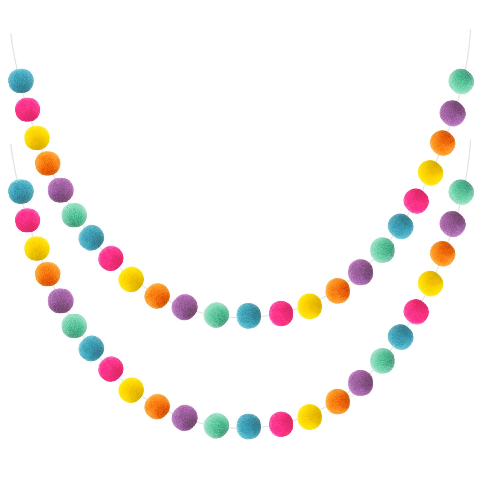 Boao 2 Pieces Wool Felt Ball Garland Colorful Pom Pom Garland Handmade 6.5 Feet Long 24 Balls Felt Ball Garlands for Wall Christ