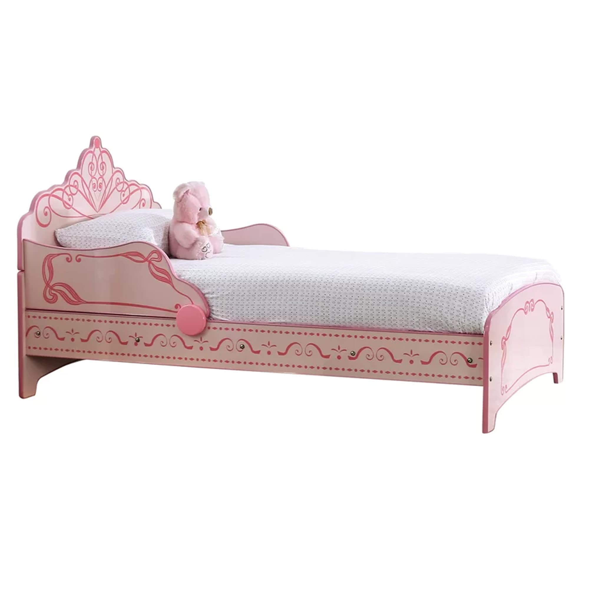 Benzara Bm241842 Twin Bed With Mdf Scalloped & Scroll Motif Design Pink