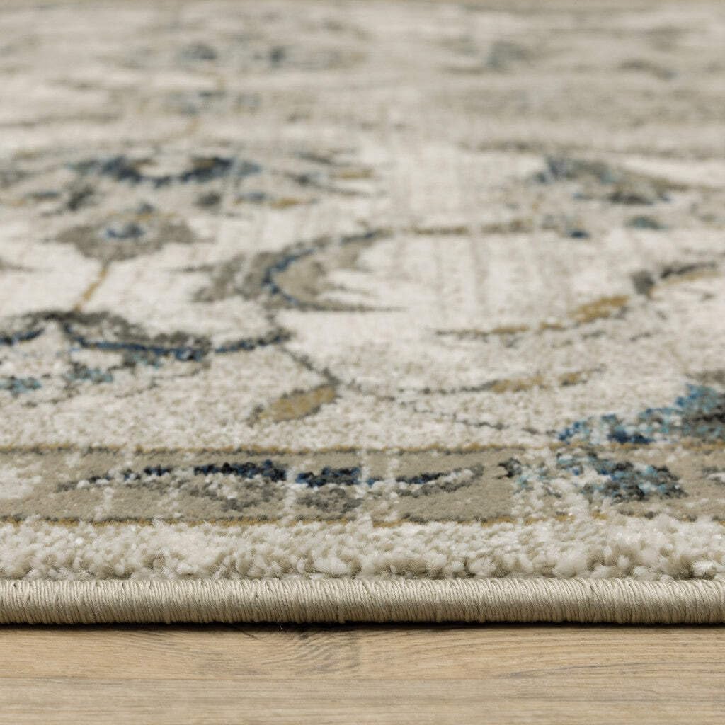 HomeRoots 509869 6 x 9 ft. Beige Gold Blue & Gray Oriental Power Loom Stain Resistant Rectangle Area Rug