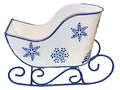 STC World Christmas Sleigh Metal Ornament Small Candy Storage Gift Tabletop Centerpiece Mantel Fireplace (White Snowflake)