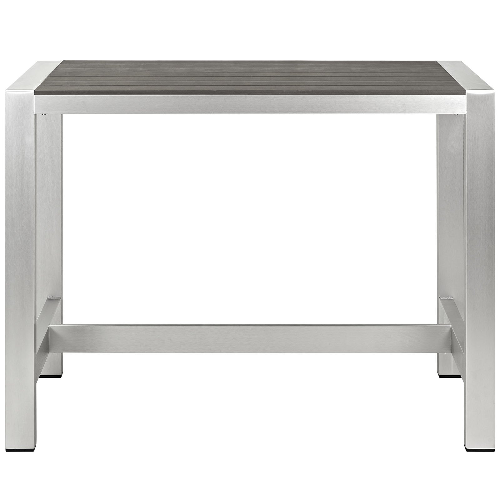 Modway Shore Aluminum Outdoor Patio 60&quot; Rectangle Bar Table in Silver Gray