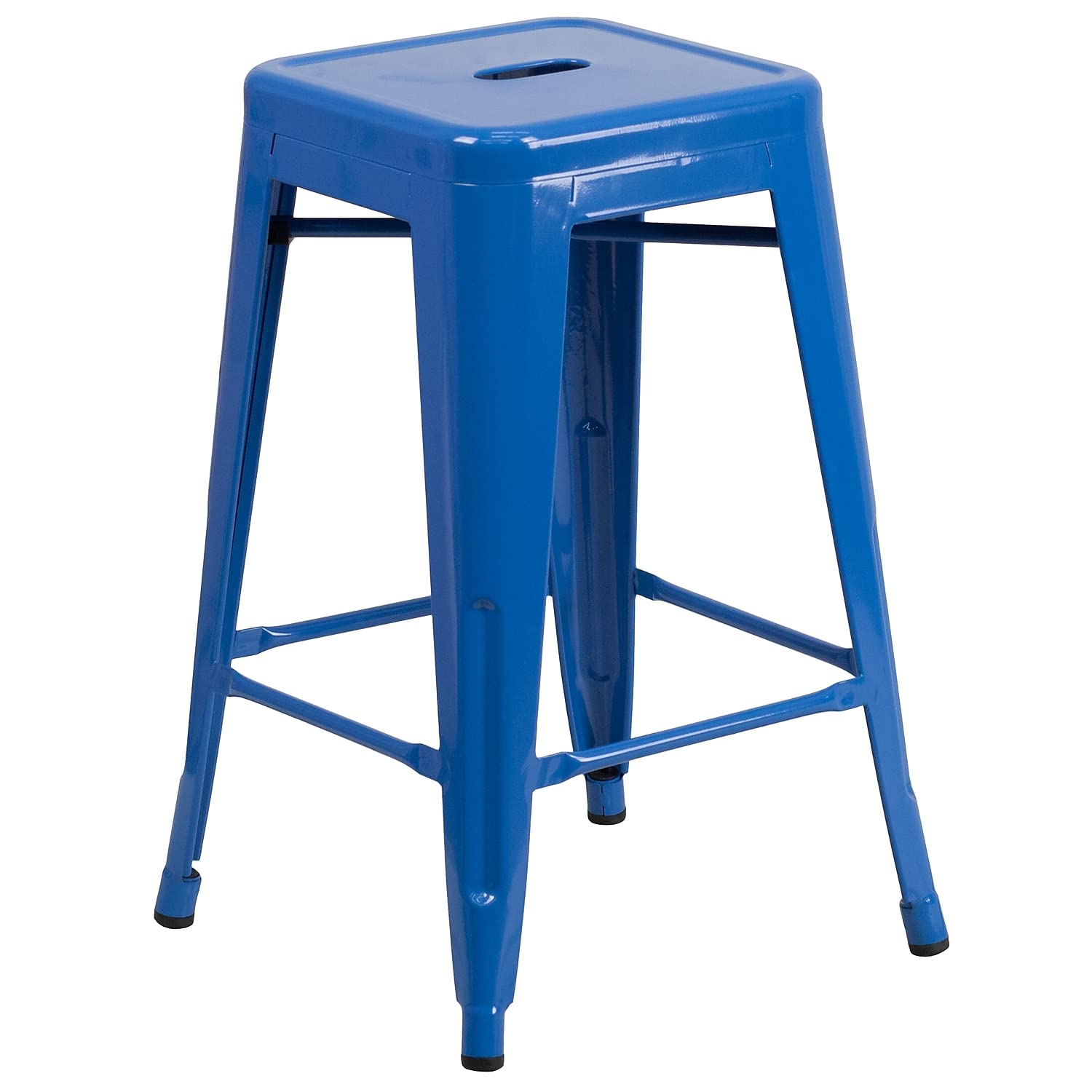 Flash Furniture Kai Commercial Grade 24' High Backless Blue Metal Indoor-Outdoor Counter Height Stool With Square Seat
