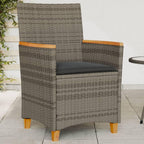vidaXL Patio Chairs with Cushions - Gray Poly Rattan & Wood - Set of 2