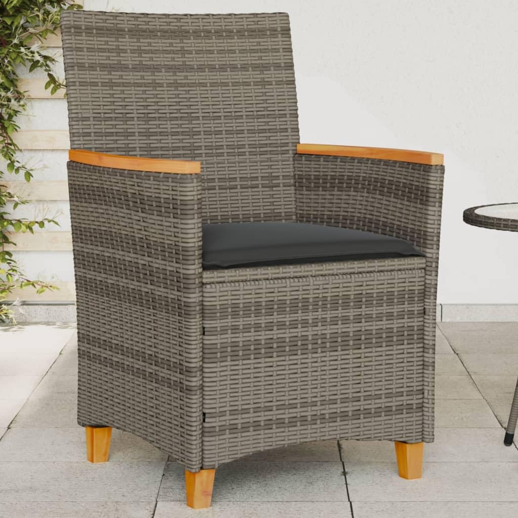 vidaXL Patio Chairs with Cushions - Gray Poly Rattan & Wood - Set of 2