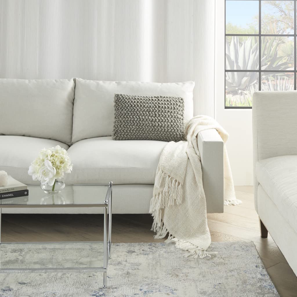 HomeRoots #n/a Wool Dark Gray Knotted Detail Lumbar Pillow