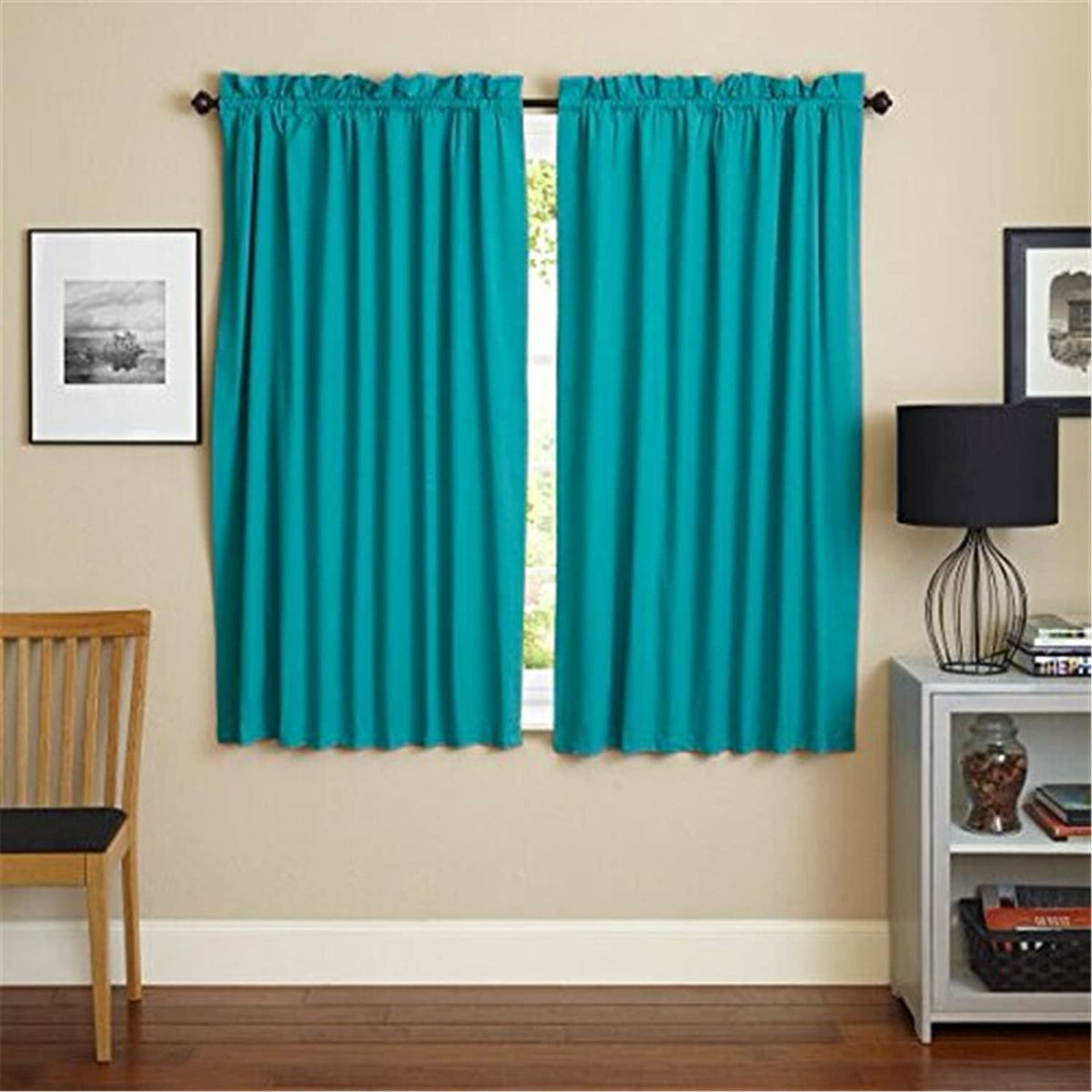 Blazing Needles Two-Tone Reversible Tab Top Twill Curtain Panels, 63&quot; by 52&quot;, Aqua Blue/Bery Berry 2 Count