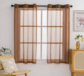 Pi Sheer Curtains 63 Inches Long With Grommet,Vertical Voile Sheer Window Treatment For Kitchen/Office 2 Panels (W52 X L63, Brown)