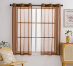 Pi Sheer Curtains 63 Inches Long With Grommet,Vertical Voile Sheer Window Treatment For Kitchen/Office 2 Panels (W52 X L63, Brown)