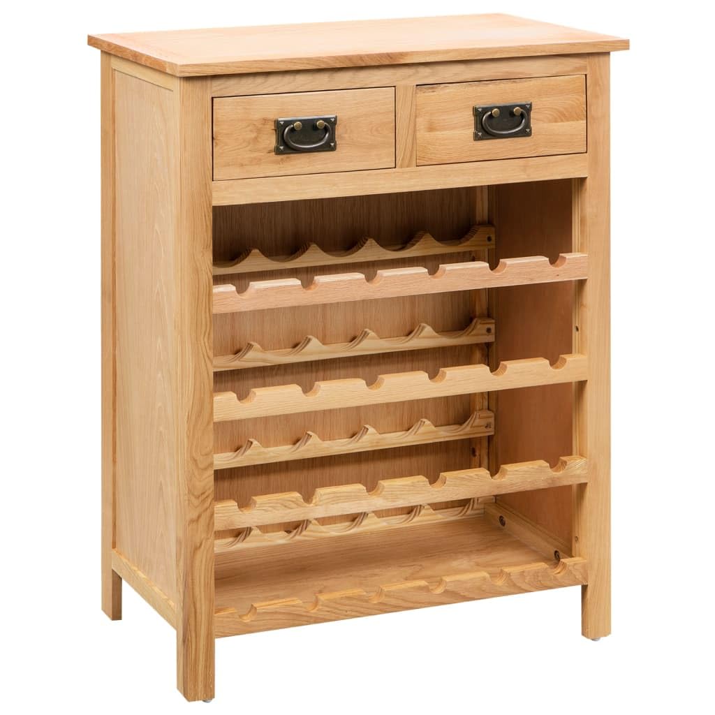 Vidaxl Wine Cabinet, Wine Bottle Holder With 2 Drawers, Floor Wine Cabinet, Wine Bottle Organizer For Living Room, Farmhouse, Solid Oak Wood