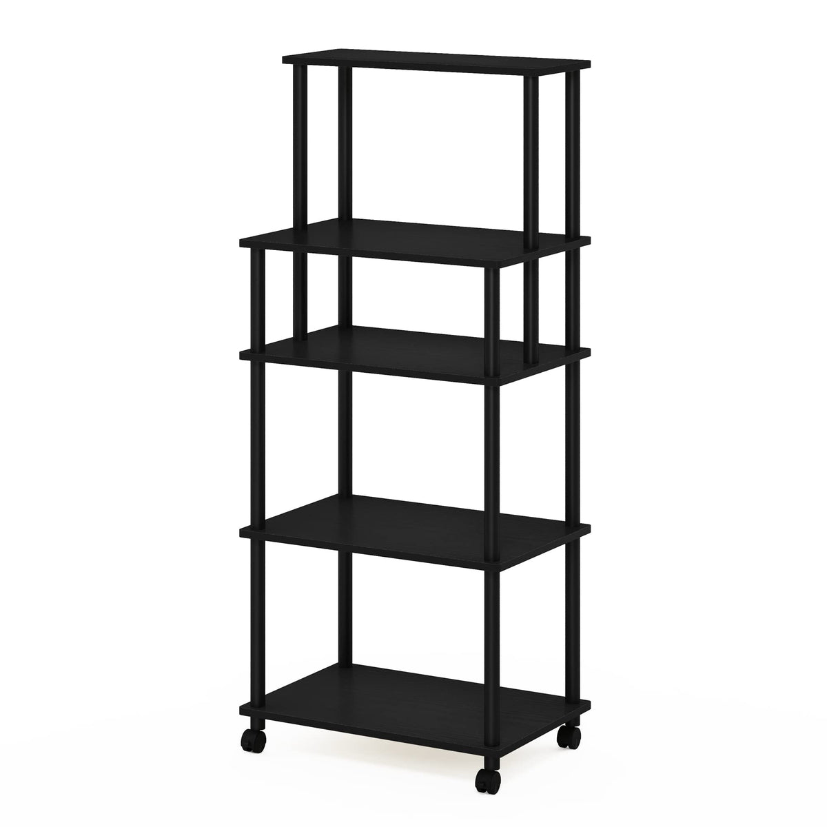 Furinno Turn-N-Tube 5-Tier Toolless Kitchen Storage Cart with Lockable Wheels, Americano/Black