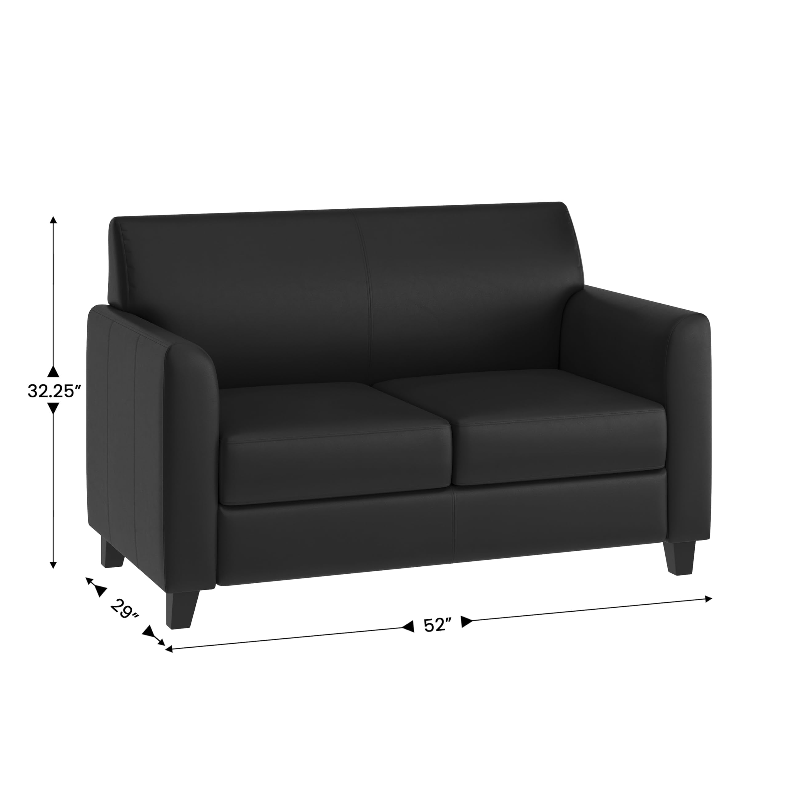Flash Furniture Hercules Diplomat Series LeatherSoft Upholstered Loveseat, Modern Small Sofa for Living Room or Office, Black
