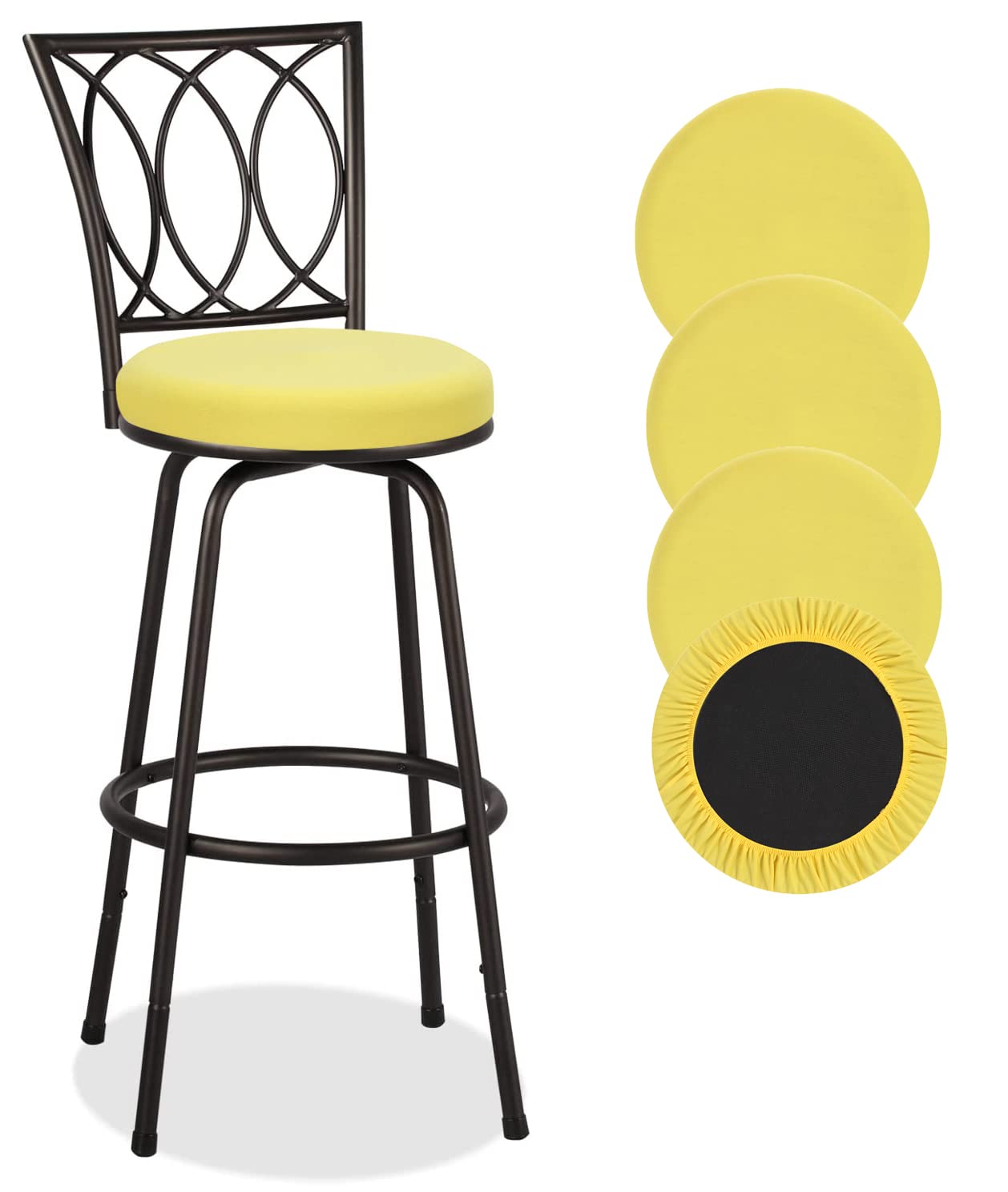 Deisy Dee 4Pcs Round Bar Stool Seat Covers Stretch Round Chair Covers For 13-16 Inch Stool Chair (Yellow)
