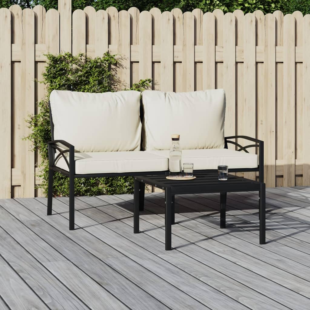 vidaXL Patio Accent Armchair Set - 2 Pcs Steel Frame Black/Sand Cushions for Garden/Lounge