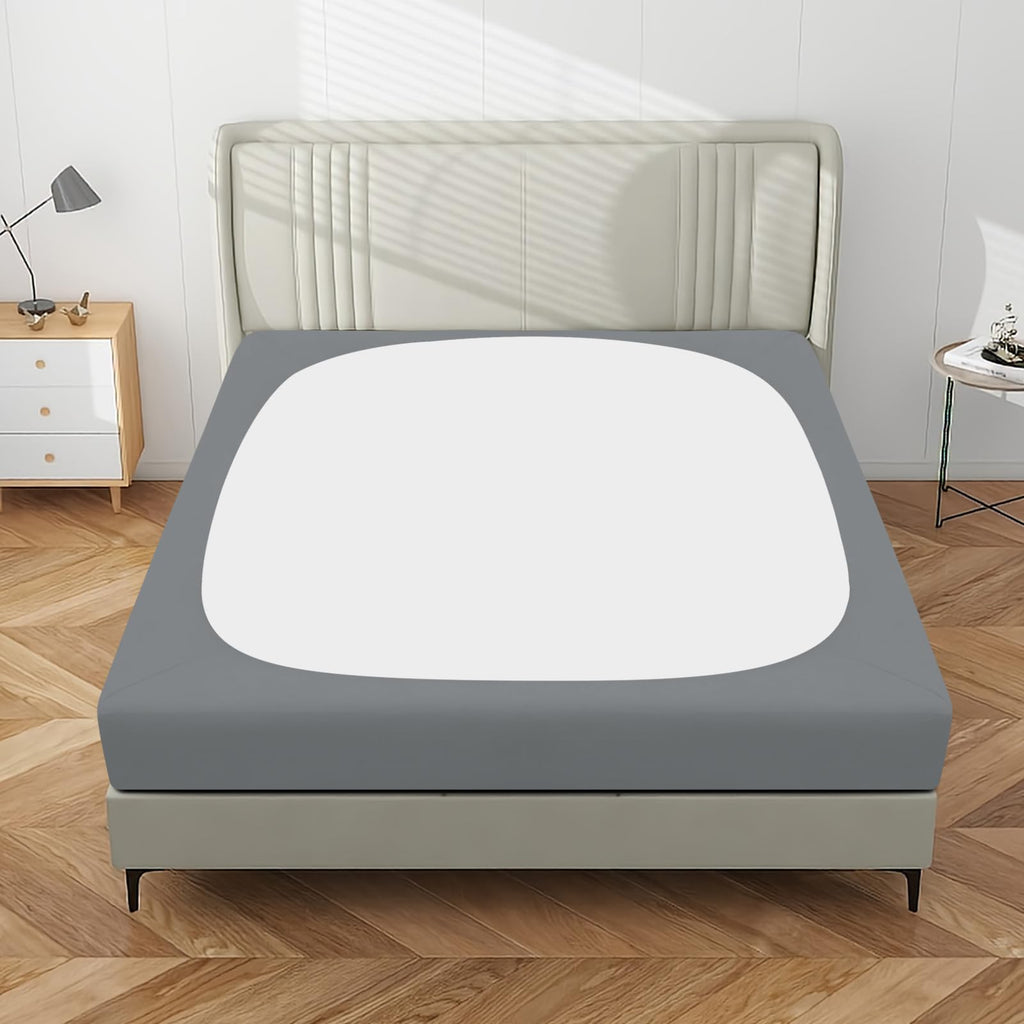 Purefit Stretchy Box Spring Cover Queen - Elastic Fitted Box Spring Wrap Around 4 Sides, Wrinkle & Fading Resistant Fits Queen Size Beds, Gray