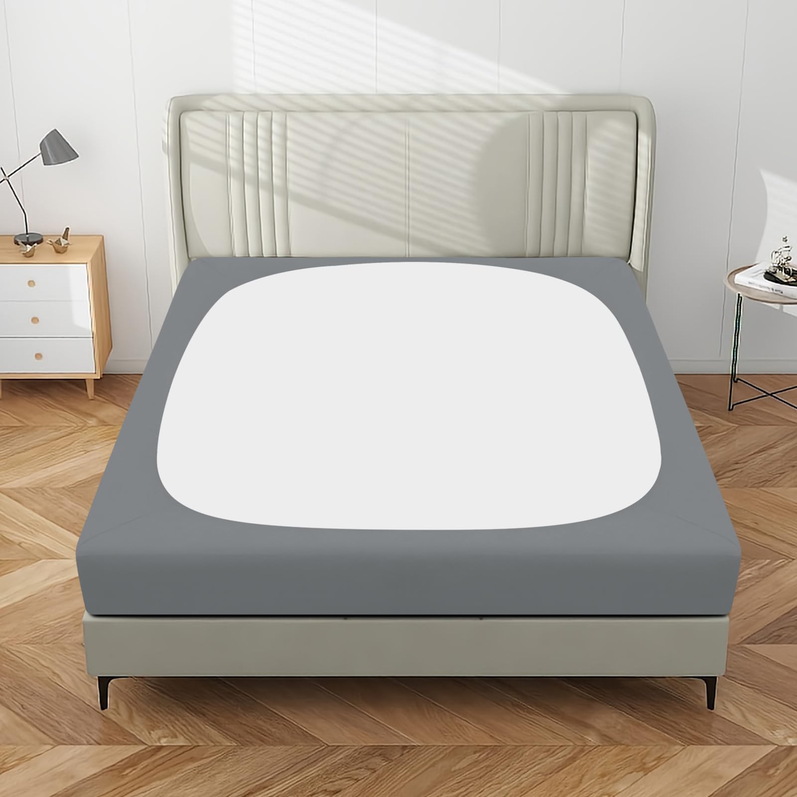 Purefit Stretchy Box Spring Cover Queen - Elastic Fitted Box Spring Wrap Around 4 Sides, Wrinkle & Fading Resistant Fits Queen Size Beds, Gray