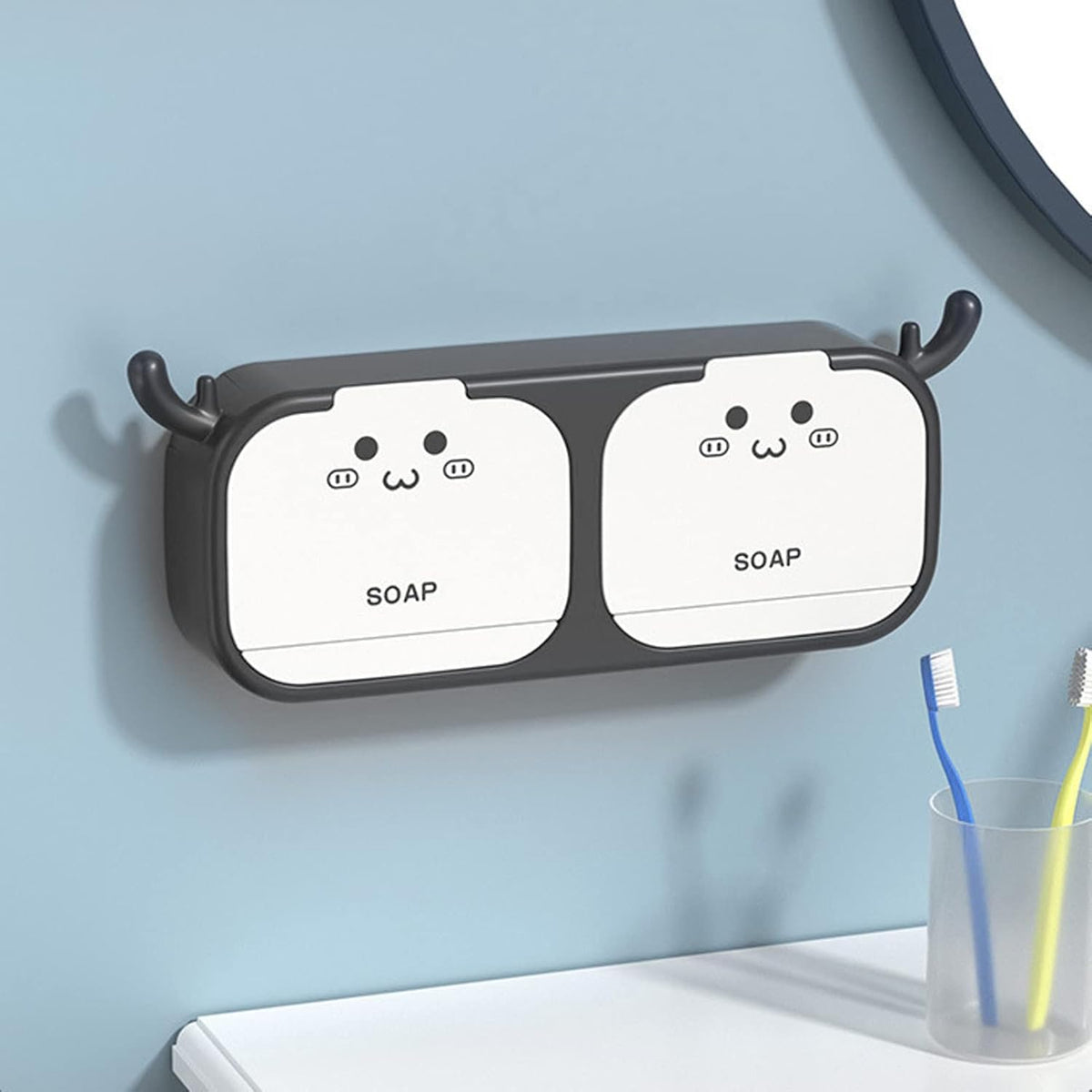 iDream FlipTop Cartoon Antler Soap Holder, Soap Dish for Shower, Sturdy and Easy Assembly Without Drilling, Bar Soap Holder for