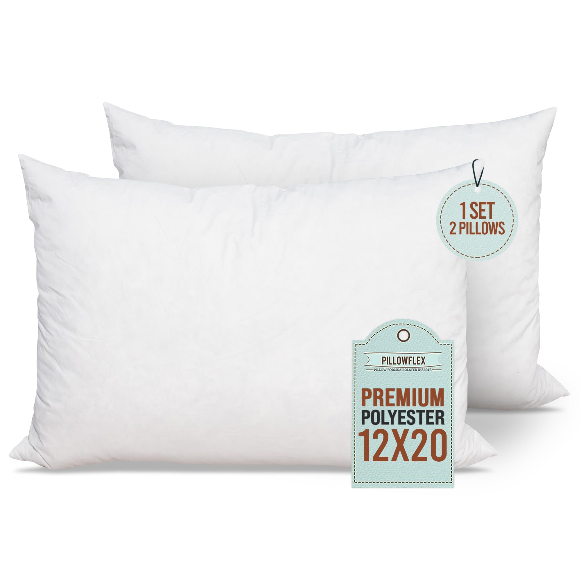 Pillowflex Set Of 2 (12X20) Premium Polyester Pillow Inserts - European Rectangle Pillow Forms, Machine Washable, Sham Pillow In